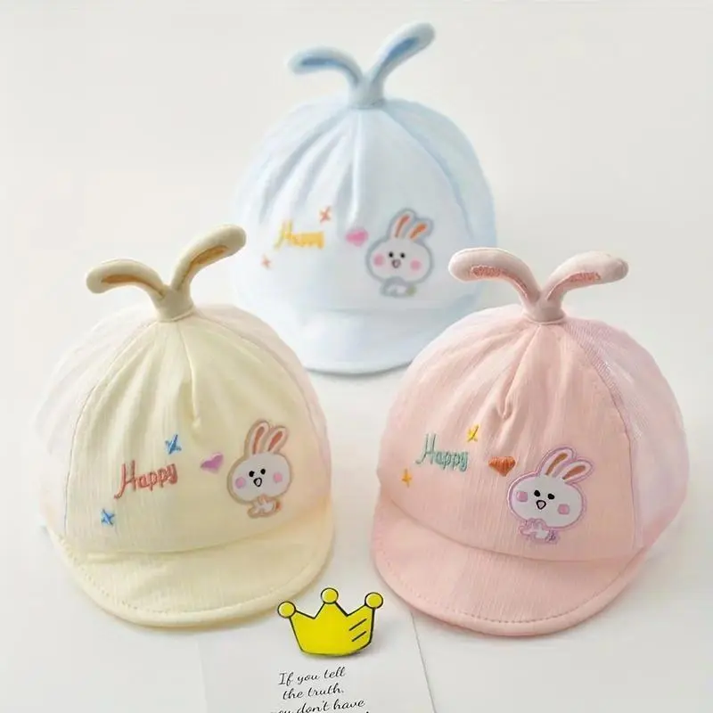 Infant 0-6 Months Baseball Cap with Rabbit Embroidery, Breathable Soft Sun Protection, Adjustable Size, Prop 65 Safe for Boys & Girls (Sports & Outdoor Leisure Accessory), Infant Girls & Boys, Girl, Outdoor Play