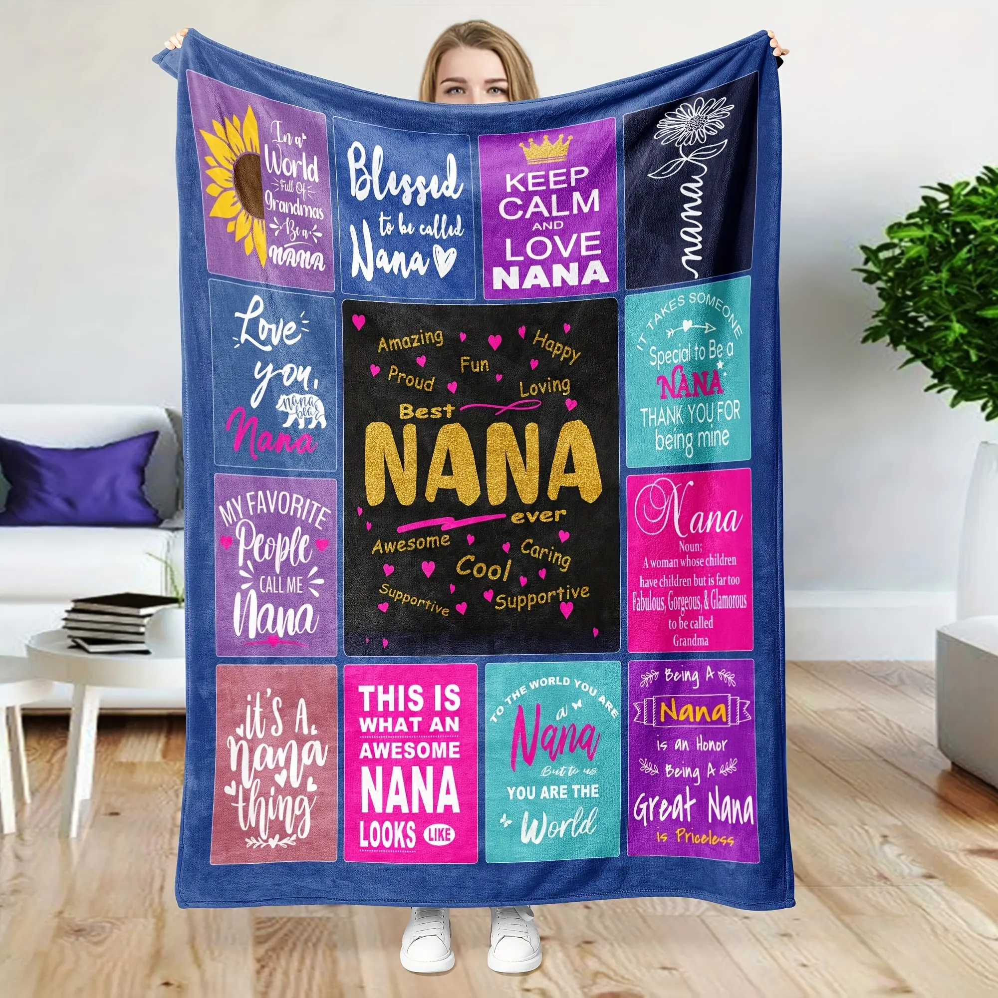 Nana Grandma Gigi Flannel Fleece Blanket - Soft, Cozy Aesthetic Adult Multi-Size Home Interior Throw Blanket, Bedding for Bed Sofa, Mother’s Day Birthday Gift for Grandma, One-Piece