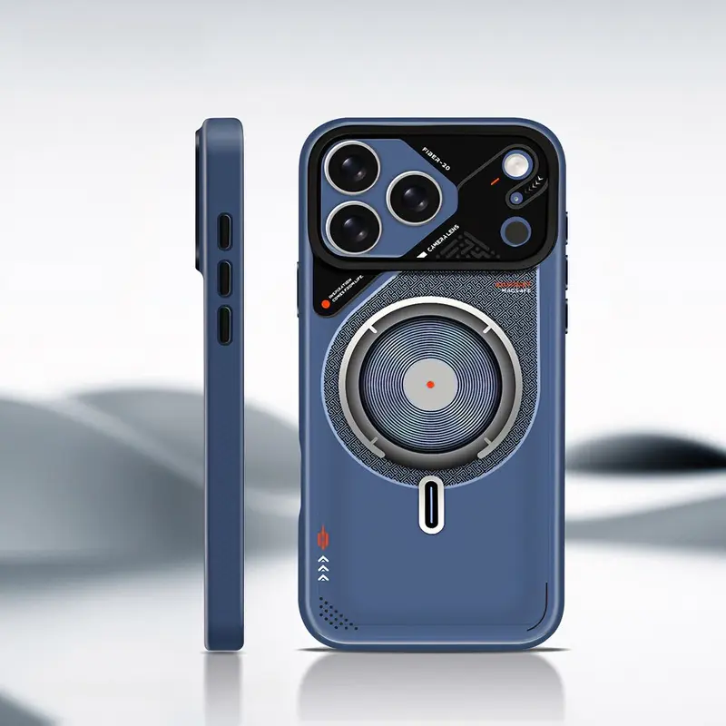 Industrial-Style Retro Record Camera Magnetic Protective Shell for iPhone Series (IP13-IP17 Pro Max), Full Cover TPU+PC Case with Soft Edges Drop Protection, Car Magnetic Mount Compatible High-End Men’s Accessory