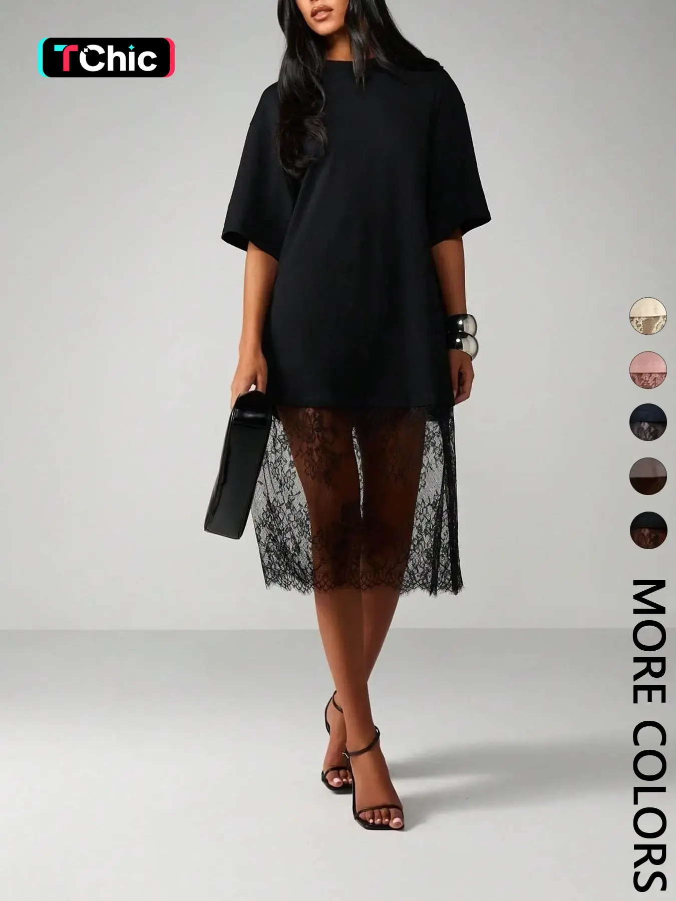 Women's One Piece Double Layer Casual Knitted T‑Shirt Dress, Crew Neck Design, Loose Short Sleeve Cut Women's One Piece Double Layer Casual Knitted T‑Shirt Dress, Crew Neck Design, Loose Short Sleeve Cut