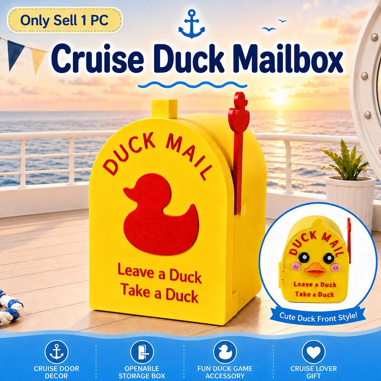 Cruise Duck Mailbox, Cartoon Mini Exchange Mailbox, Openable Duck Storage Box, Cabin Door Decor, Fun Cruise Gift