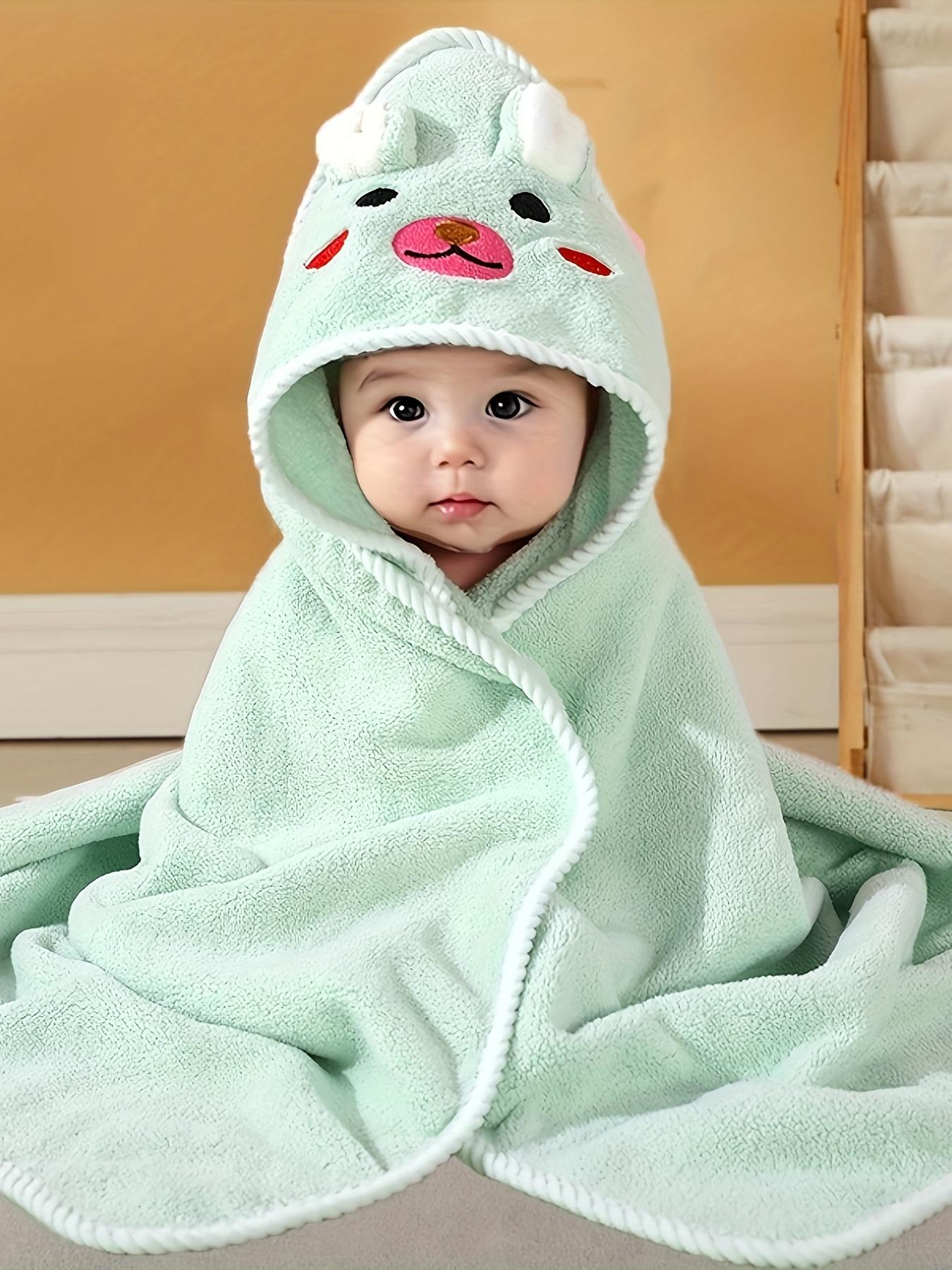 NewBaby Boy Cute Animal Ear Bathrobe Soft Breathable Strong Absorbency Cartoon Pattern Hooded Towel Comfortable Blanket Nap Blanket Stroller Blanket