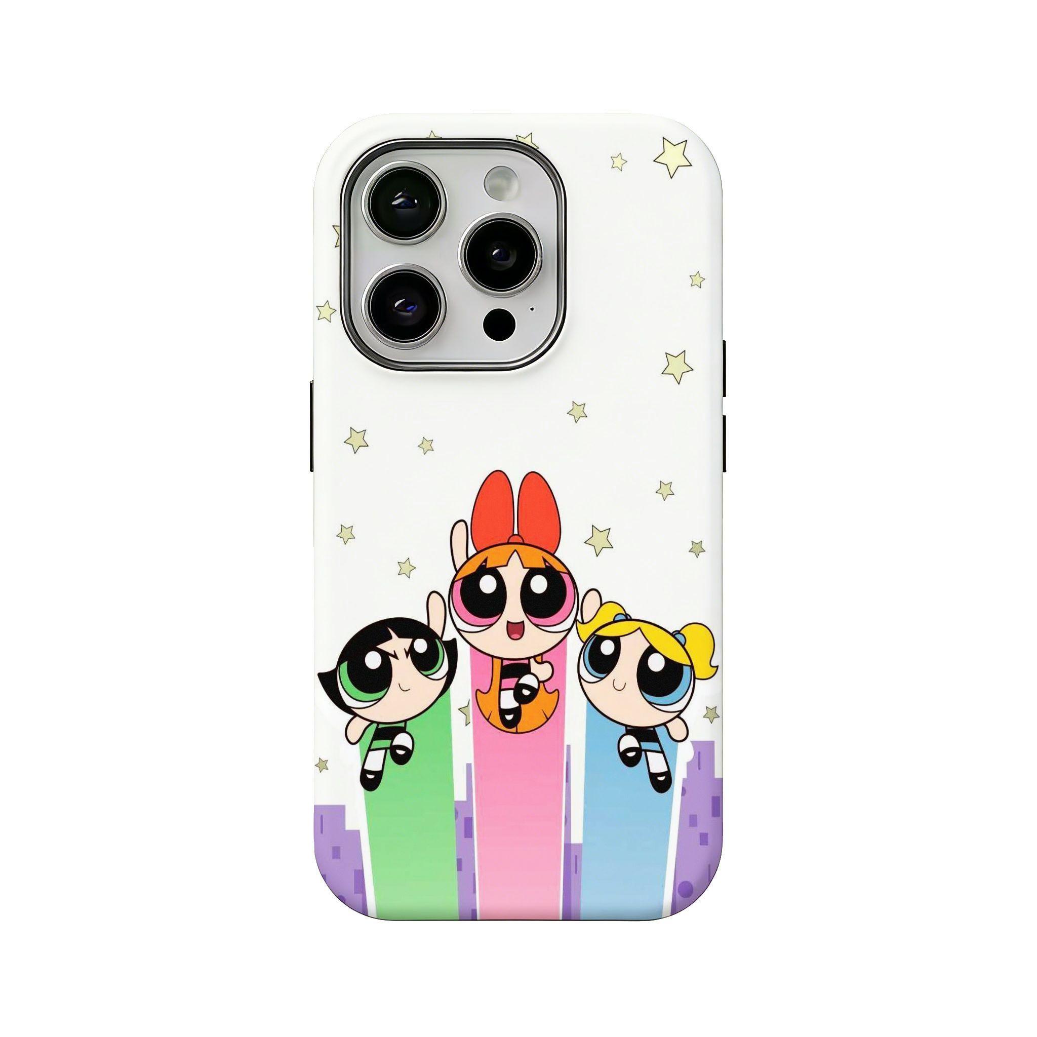 Cool & Cute "Powerpuff Girls" Puzzle-Patterned Film-Style Phone Case — Compatible with iPhone 17/16/15/14/13/12 — Drop-Resistant Hard Case with HD Printing & Durable Protection