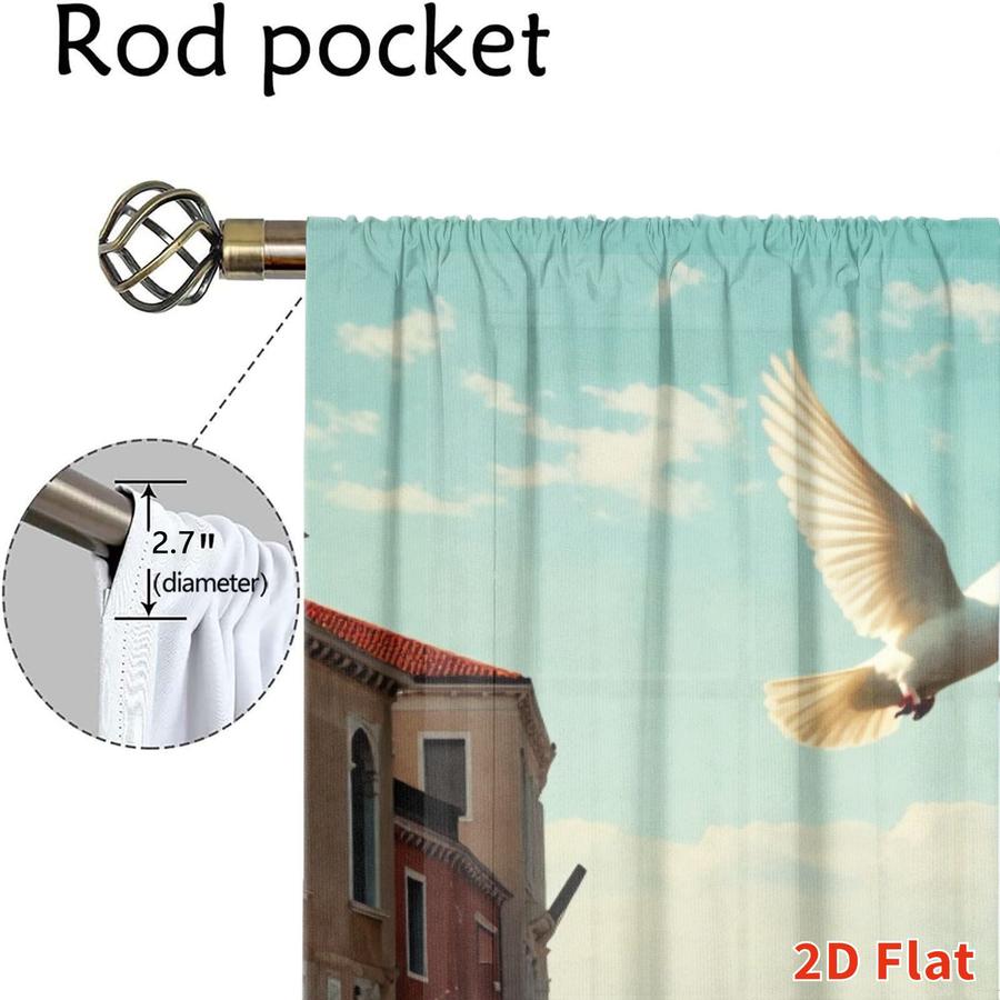 2Pcs Scenic Venice Cityscape Birds Pattern Sun Blocking Curtains Digital Printed Rod Pocket, Window Treatment For Bedroom Office Kitchen Living Room Study Home Decor