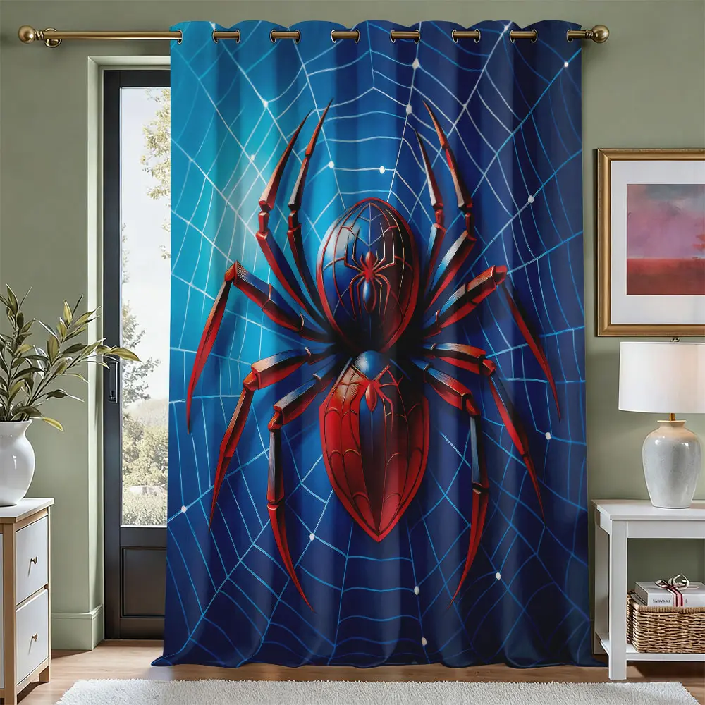 Cool Red Blue Spider Web Spider Hero Print Single Panel Blackout Curtain, Metal Grommet Top, Thermal Insulated, Noise Reducing & Privacy Protection, Window Drape for Boys Bedroom Decor