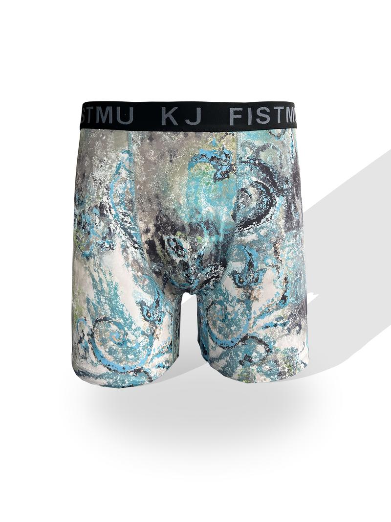 Set Of 8 Random Boyfriend Valentine'S Day Gift Set Men'S Long Boxer Briefs - Breathable, Lightweight, Colorful Graffiti-style Print, Polyester And Spandex Blend, Opaque Geometric PatternFor Both Male & Female