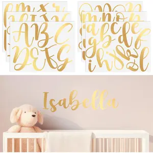 Personalized Name Wall Decal Large Cursive Letter Big Alphabet Custom Stickers Nursery Wall Decal for Backdrop Bedside Bedroom Home Classroom DIY Craft Classic Gold Regular