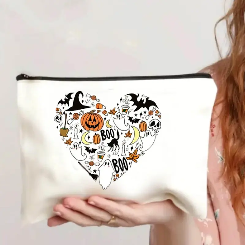 Halloween Theme Makeup Bag, Zipper Storage Pouch, Cosmetic Organizer, Gift for Girlfriend, Daughter, Mom, Birthday, Graduation, Travel, Multi-Use