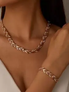 Elegant Fish Tail Jewelry Set, Rhinestone Necklace and Bracelet, Perfect for Parties and Daily Wear, Gift for Her