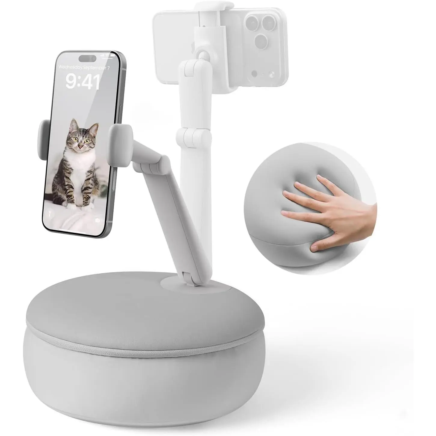 Cell Phone Pillow Stand Mini iPhone Holder for Bed, Upgraded Mini Angle & Height Adjustable Phone Pillow Stand for Watching Video On Bed/Sofa/Lap, Fit for 4.7"-7.0" Device (Gray)