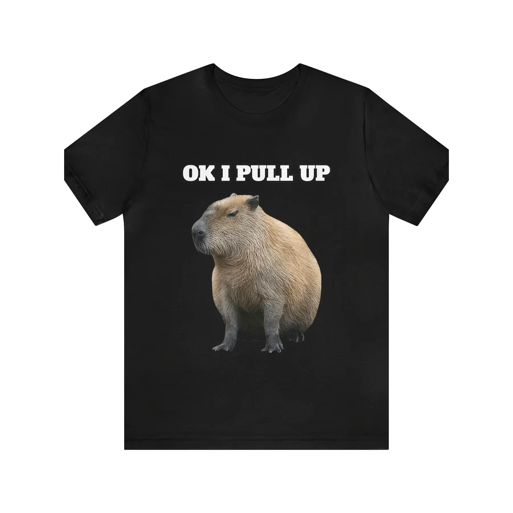 Men's Funny Capybara Meme T-Shirt - "OK I Pull Up" Capybara Graphic Tee, Casual Round Neck Shirt Suitable for Parties, Casual Attire & Gifts, Machine Washable Apparel with Capybara