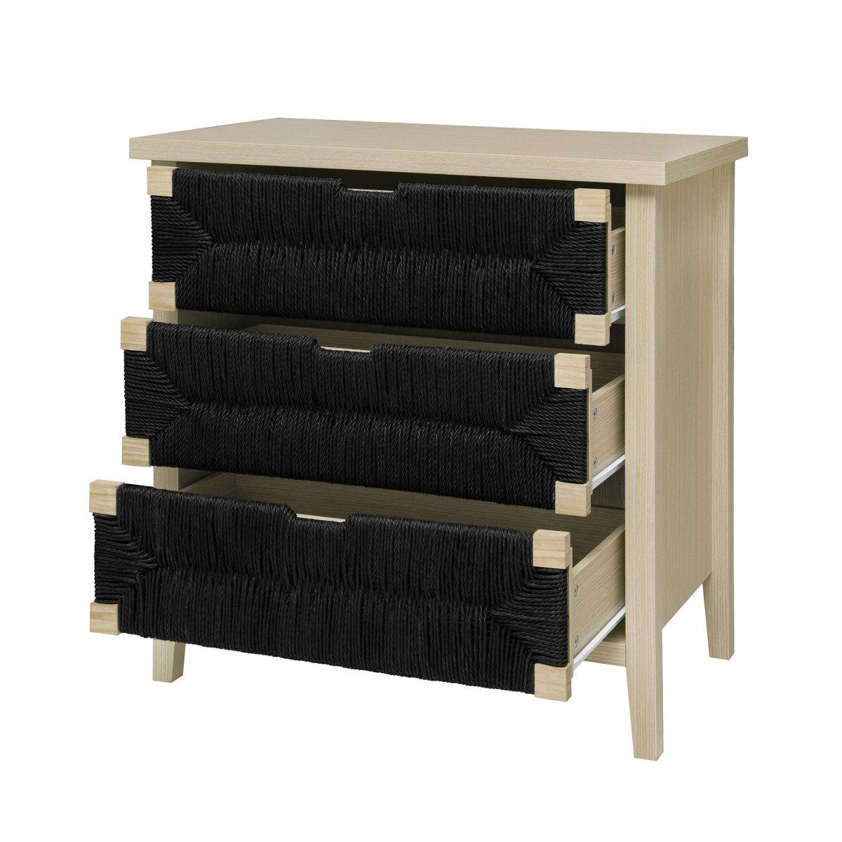 3 Drawer Buffet Sideboard with Adjustable Shelves, Storage Cabinet with Hand-woven rope decorated drawers for Living Room Kitchen Entryway