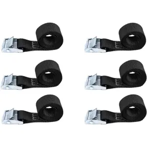 Lashing Straps, 6PK 2.1Ft x 0.98In (65x2.5cm) Tie Down Straps Black Heavy Duty Adjustable Retaining Short Straps Tensioning Belts with Buckle for Vans, Bicycle, Trailer, Luggage