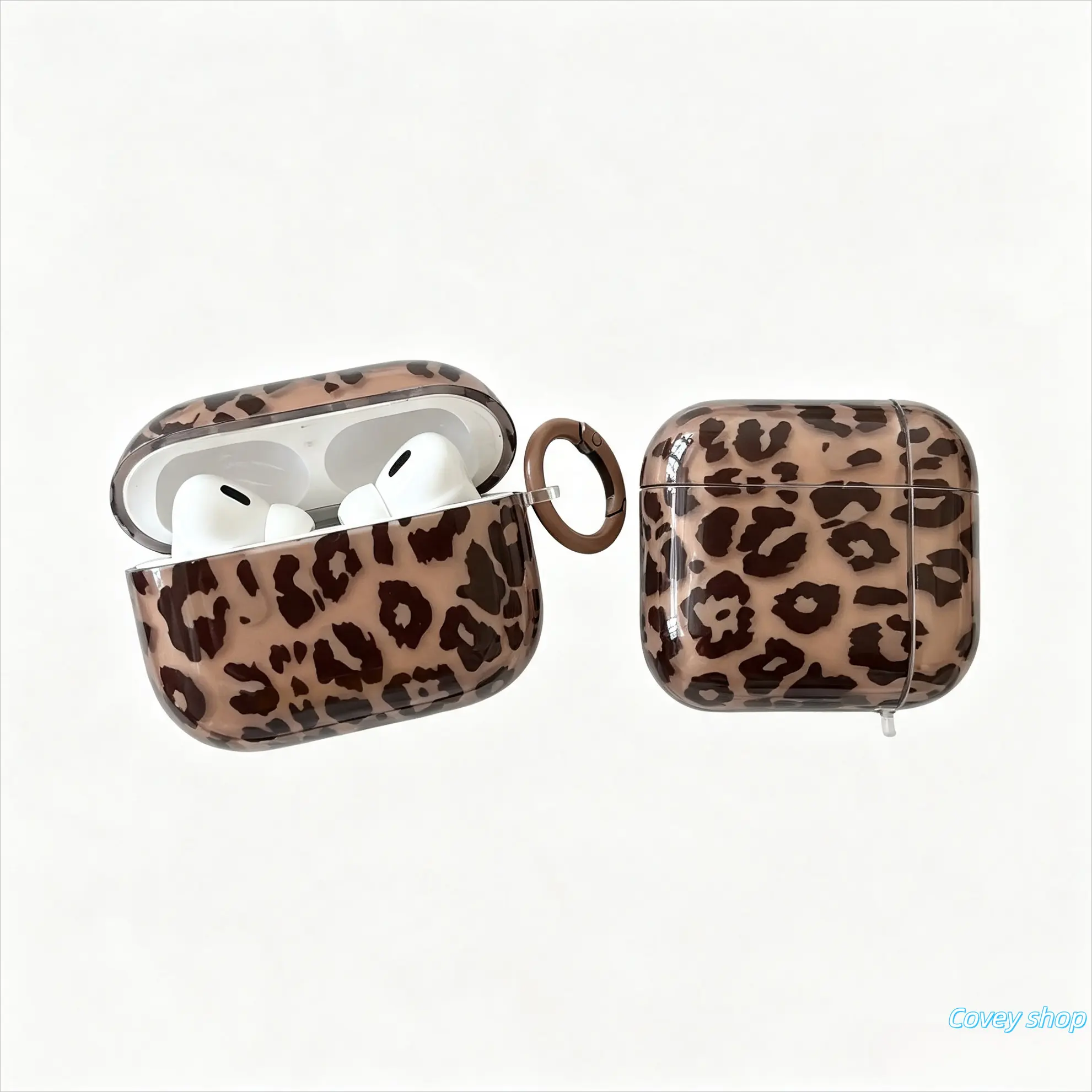 Fashion Leopard Print Earphone Case With Keyring, Shockproof Protective Earbud Cover, Stylish Daily Carry Earphone Accessory Compatible With AirPods Series