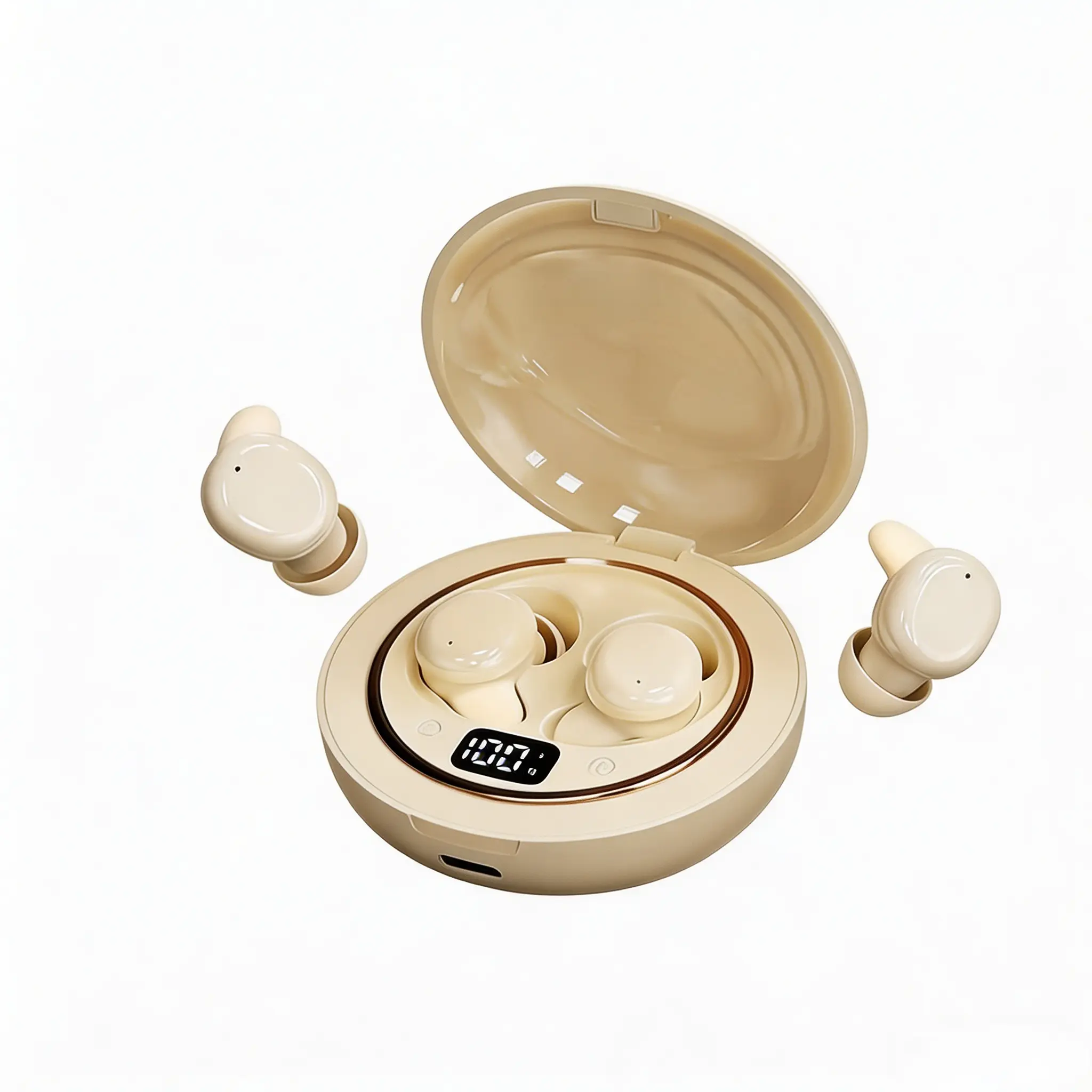 SK49 Ultra-Mini Silicone Invisible Sleep Earbuds, Wireless Bluetooth 6.0 Noise Cancelling Noise Isolating Headphones, Comfort Fit Tiny Earphones for Side Sleepers with 80+ Built-in Sleep Tracks, Stable Charging-Supported Connection, Beige