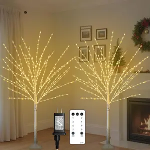 2Pack 4FT Lighted Birch Trees with 400 LED Lights, 8 Flash Modes and Timer, Dimmable Light Up Twig Christmas Tree for Indoor Outdoor Home Party Garden Wedding Decorations
