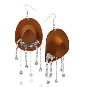 Western Cowboy Hat with Tassels Tribal Style Sparkling Earrings Set Women's Daily Fashion Accessories Trendy Boho Jewelry