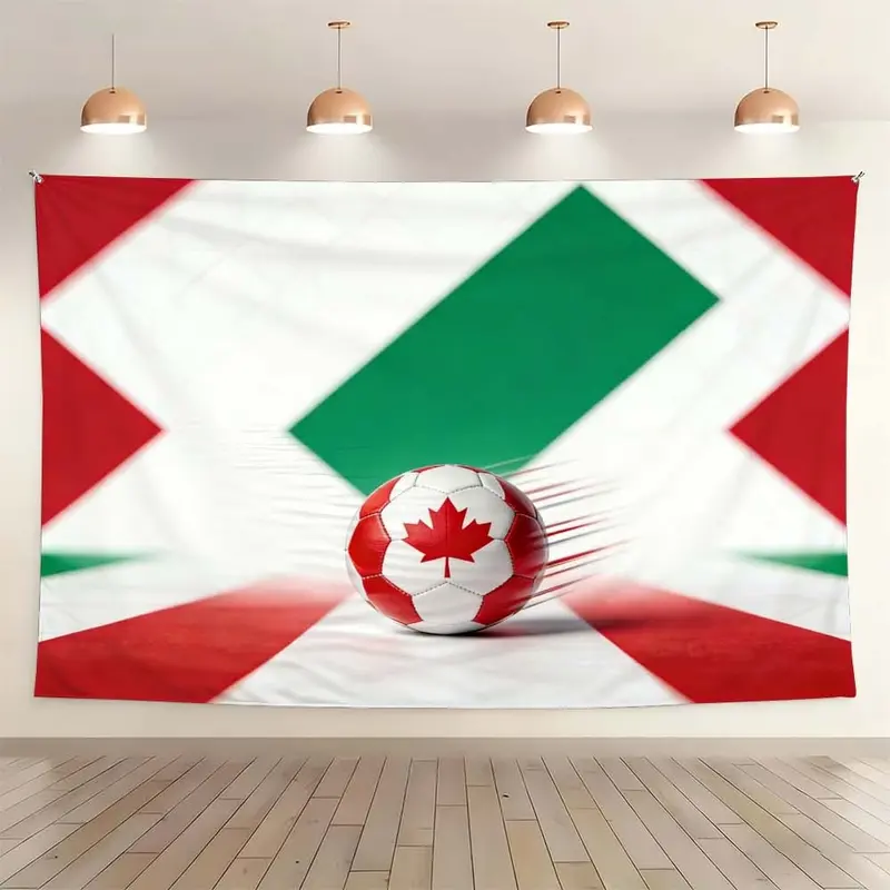 1 pc microfiber FIFA World Cup Tapestry Soccer Ball Wall Hanging Decor for Living Room Bedroom Outdoor Holiday Decoration Canada Theme Green Red White Tapestry Background Cloth Hanging Cloth Wall Cloth Decorative Cloth