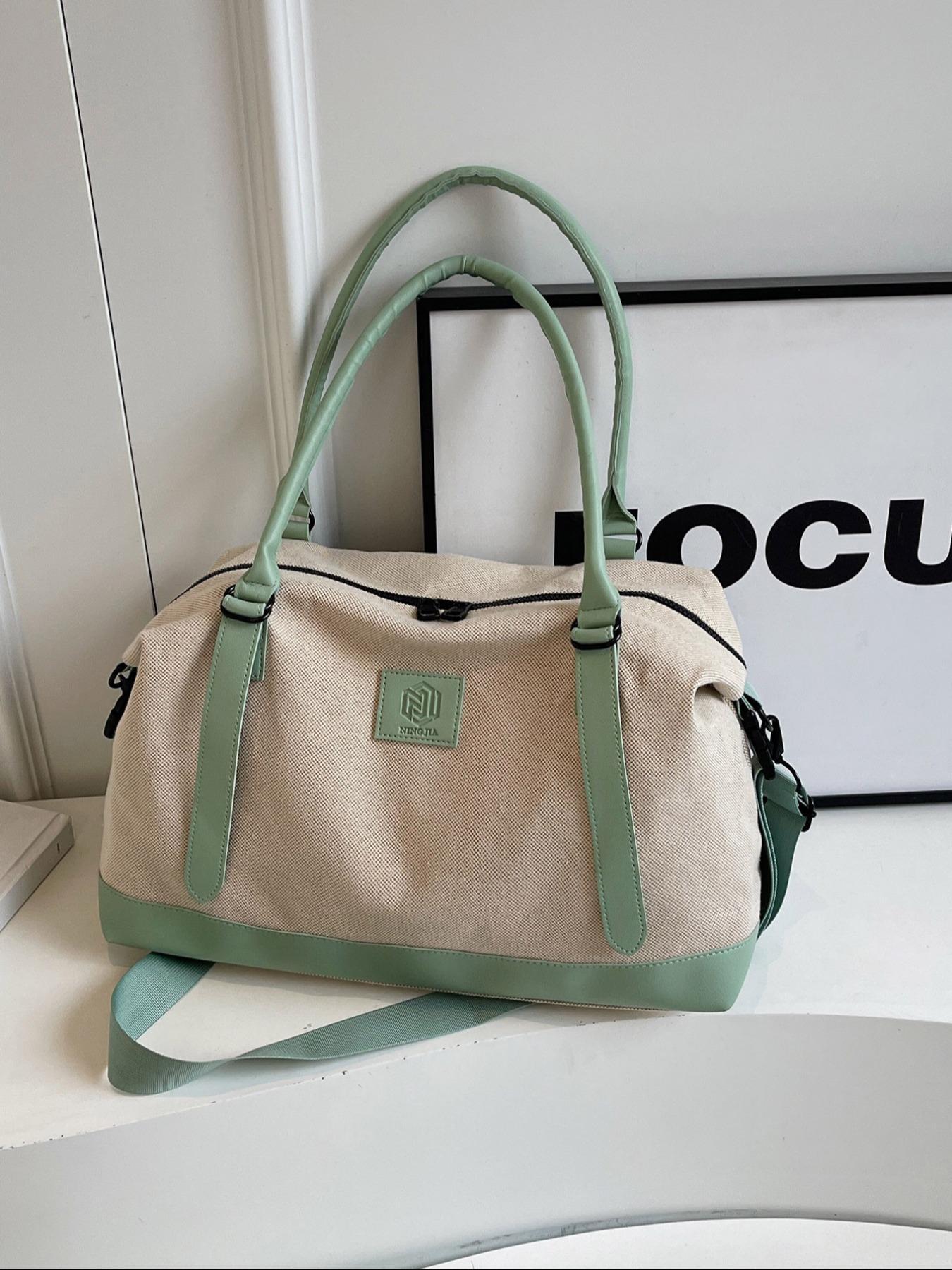 Patched Decor Colorblock Travel Bag, Large Capacity Zipper Travel Bag, Fashionable Multifunctional Casual Outdoor Sports Bag for Women & Men