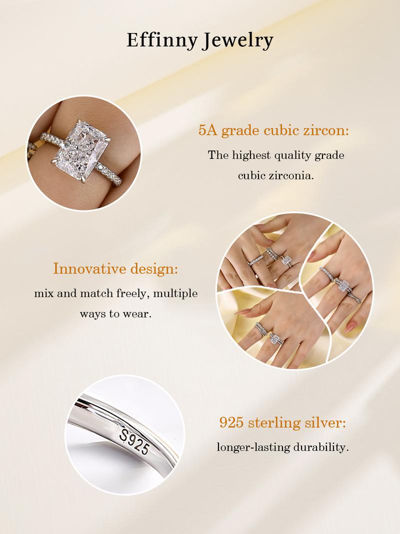 Effinny 4.0ct Radiant Cut 4PCS Stackable Wedding Ring Set for Women, 925 Sterling Silver Promise Ring, Bridal Ring Set for Wedding, Party, Travel