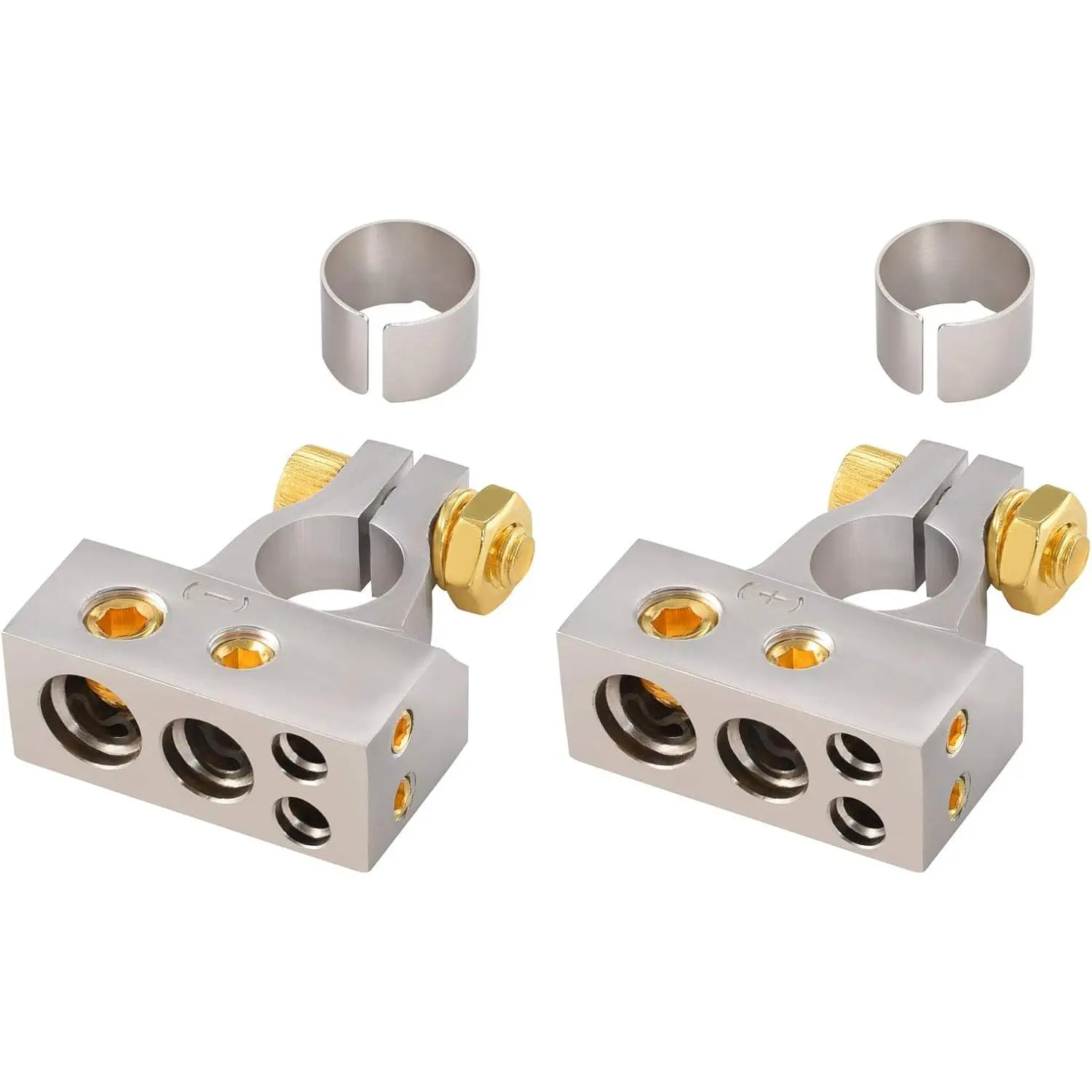 2,4,8 or 10 Gauge Battery Terminals w/Shims - Positive, Negative - Car Battery Terminal, Battery Pack, Heavy Duty Battery Terminal Connectors, 2 Gauge, 4 Gauge, 8 Gauge, 10 Gauge Wires