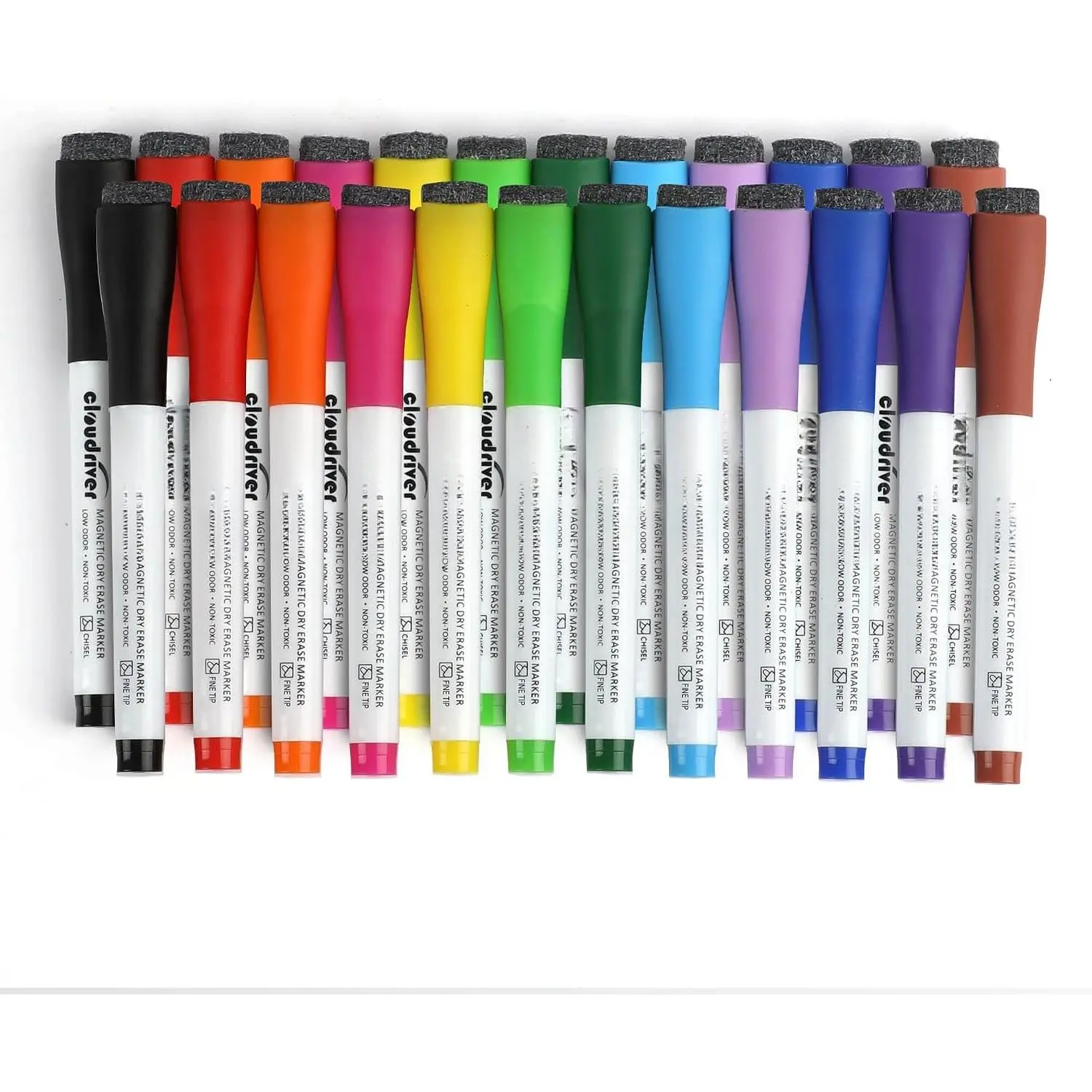 Dry Erase Markers, 24 Pack Whiteboard Markers - 12 Fine Tip And 12 Chisel Tip, 12 Colors Low Odor Dry Erase Marker With Eraser Cap