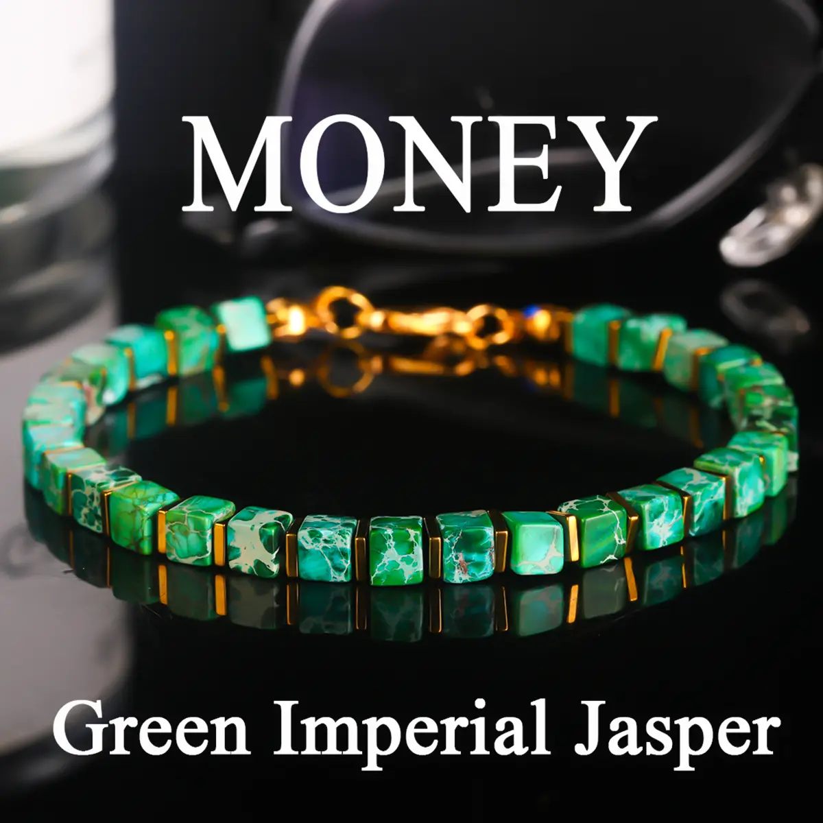 GADASLUY Handcrafted Green Imperial Jasper Bracelet, Natural Stone Beaded Bangle with Money Charm for Wealth and Prosperity, Natural Stone Beads, No Warning Applicable, Attracting Wealth, Bead Money Bracelet, Handmade Natural Stone