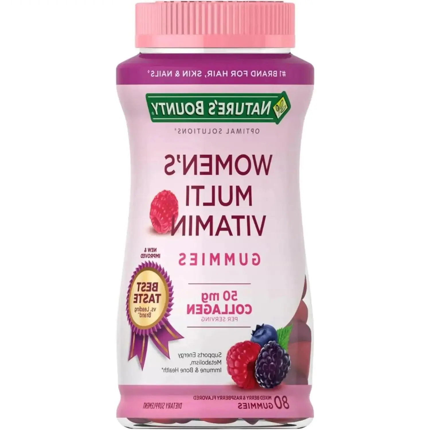 Nature's Bounty Optimal Solutions Women's Multivitamin, Immune and Cellular Energy Support, Bone Health, Raspberry Flavor, 80 Gummies, 40 Total Servings
