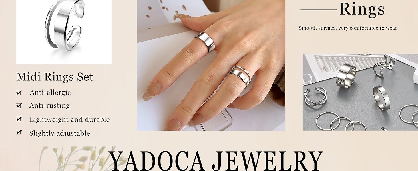 YADOCA 12/17PCS Knuckle Rings For Women Silver Gold Tone Stainless Steel Midi Rings Set Simple Stackable Finger Rings Adjustable Open Stacking Plain Band Rings