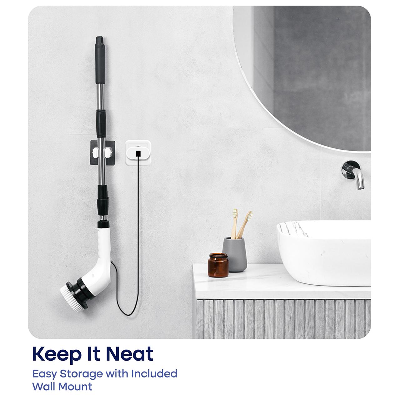 Electric Spin Scrubber Upgraded Cordless Shower Spin Scrubber Kit with 8 Replaceable Brush Heads 3 Adjustable Extension Handle Dual-Speed IPX7 Waterproof LED for Bathroom Kitchen Toilet Window Pool Car 2026 Spring Glow Up Multi-purpose Cleaning Kit