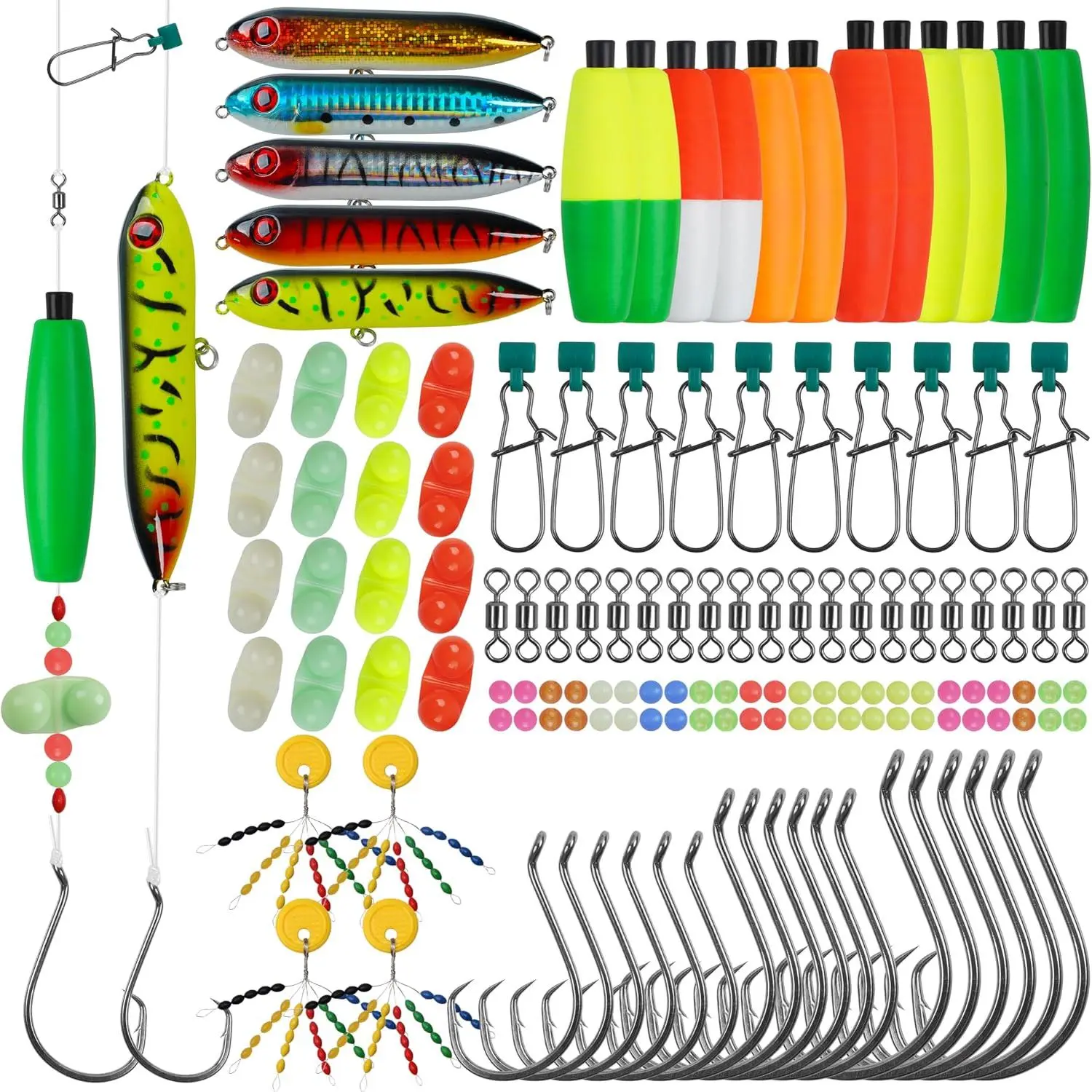 Catfish  Tackle Making Kit, Catfishing Tackle Accessories with Catfish Floats Catfish Hooks Swivels Fishing Rattles Bells Beads Bobber Stoppers Catfishing Gear Equipment