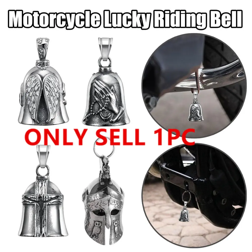 Retro Motorcycle Bell Charm, Punk Style Angel Bell Pendant, Biker Lucky Bells, Redcross Angel Wings, Love Guardians, Men's Gift