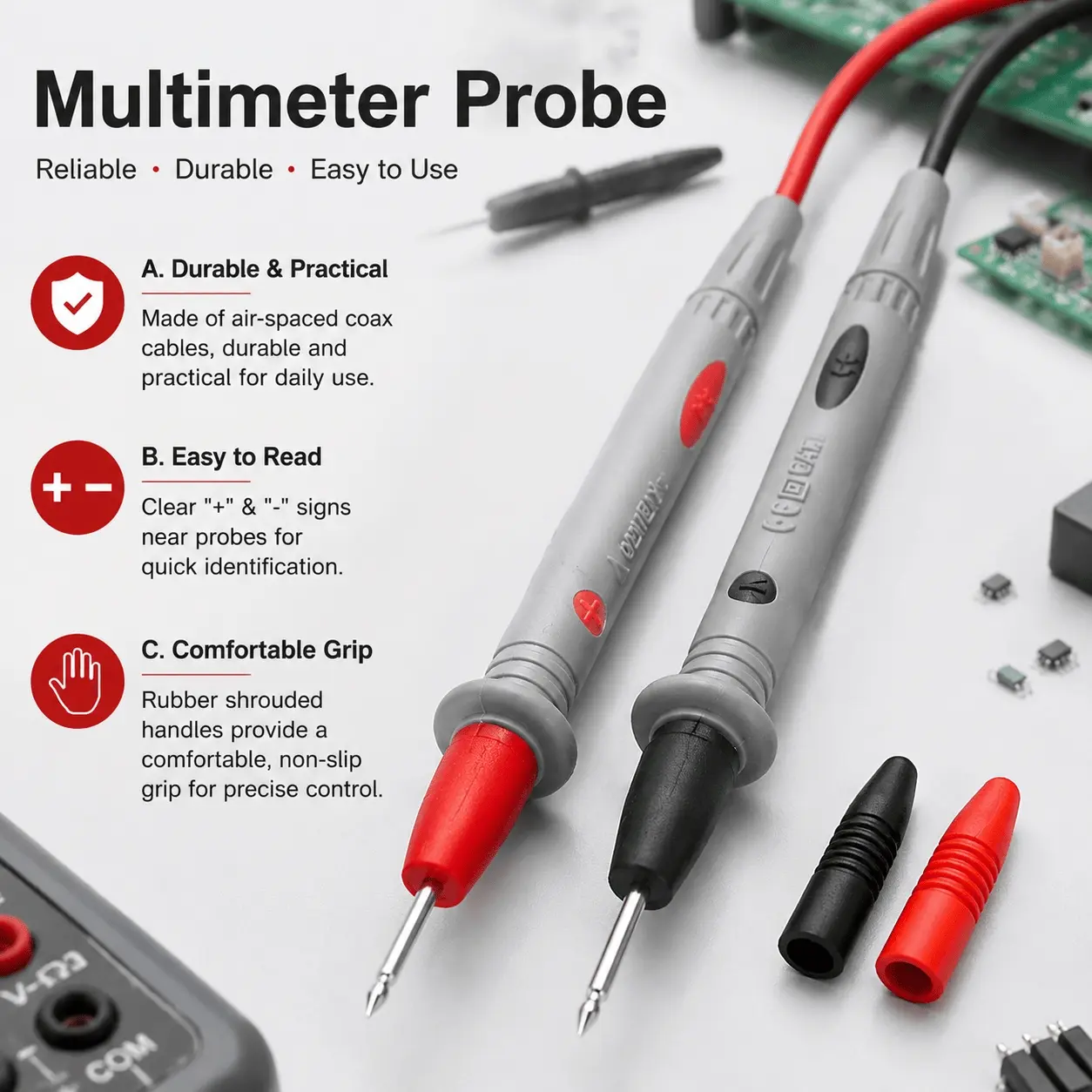 Professional Industrial Silicone Multimeter Test Leads, 1000V High Voltage Anti-Tangle Copper Probe, Electrician Tools, 20A High Current Test Wires, Durable Safety Electrical Measurement Accessories for Engineers