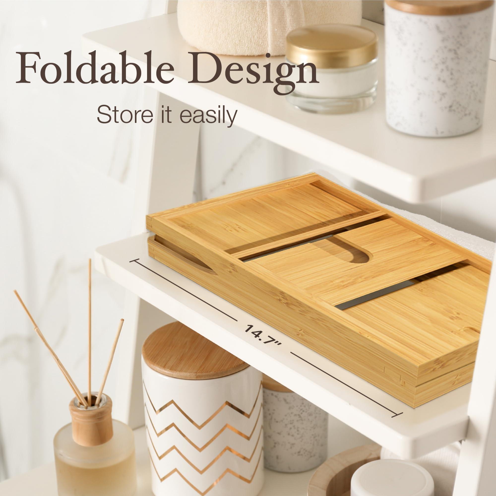 Bamboo Bath Tub Tray, Wooden Bath Tub Tray with Expandable Sides, Bathroom Accessories & Gifts for Women & Men