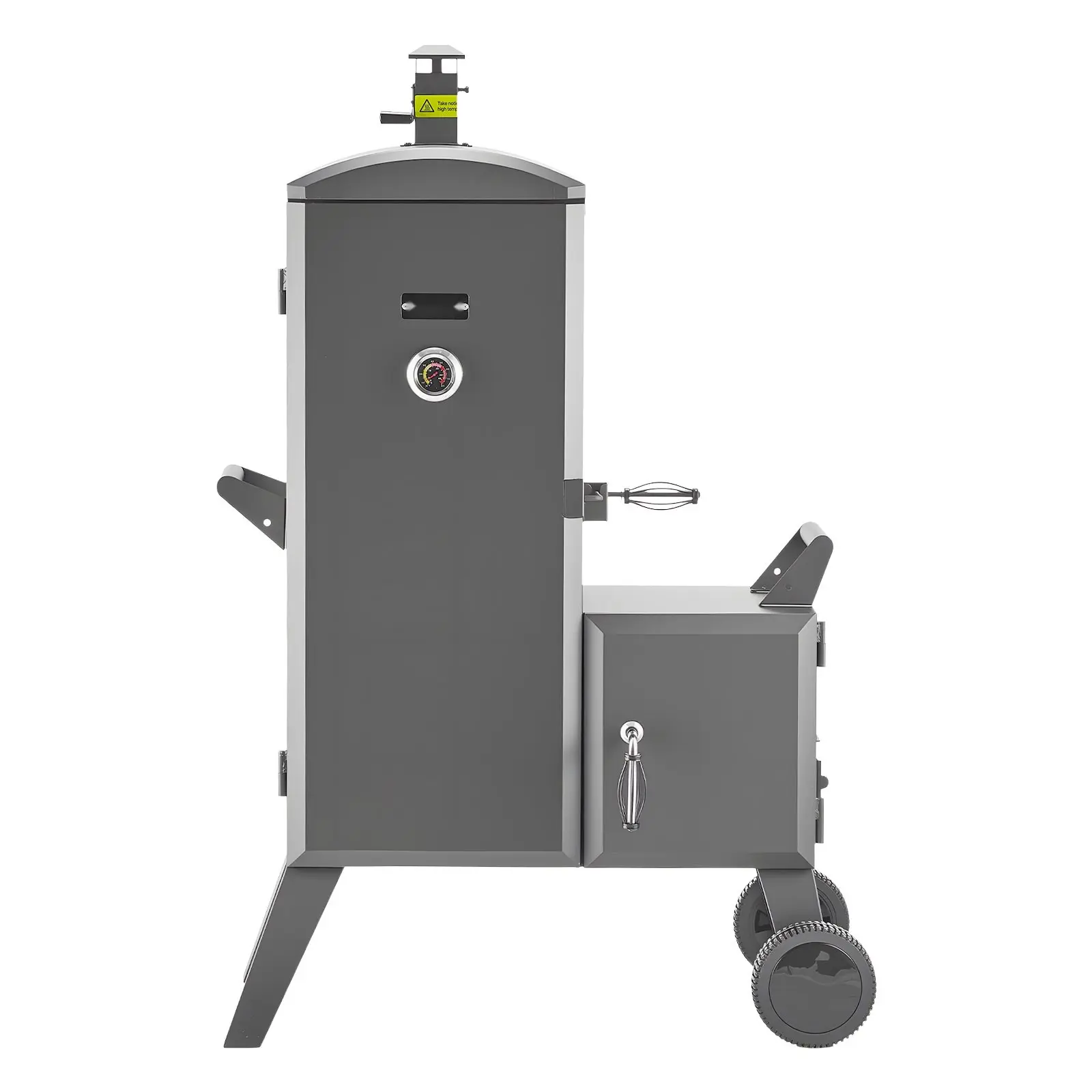 Charcoal Offset Smoker With Side Firebox, Heavy-Duty Steel Construction, Movable Outdoor Barbecue Grill With 6 Adjustable Cooking Grates, Built-In Thermometer, Air Vents, Wheels And Handles For Backyard Patio Smoking
