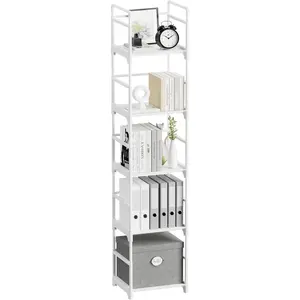 2026 New Arrival Multi Purpose FIDUCIAL HOME 5 Tiers Narrow Bookshelf White Skinny Open Book Shelf| Slim Thin Small Spaces for Space Saving, Easy to Assemble, 12"L x 10"W x 57.2"H