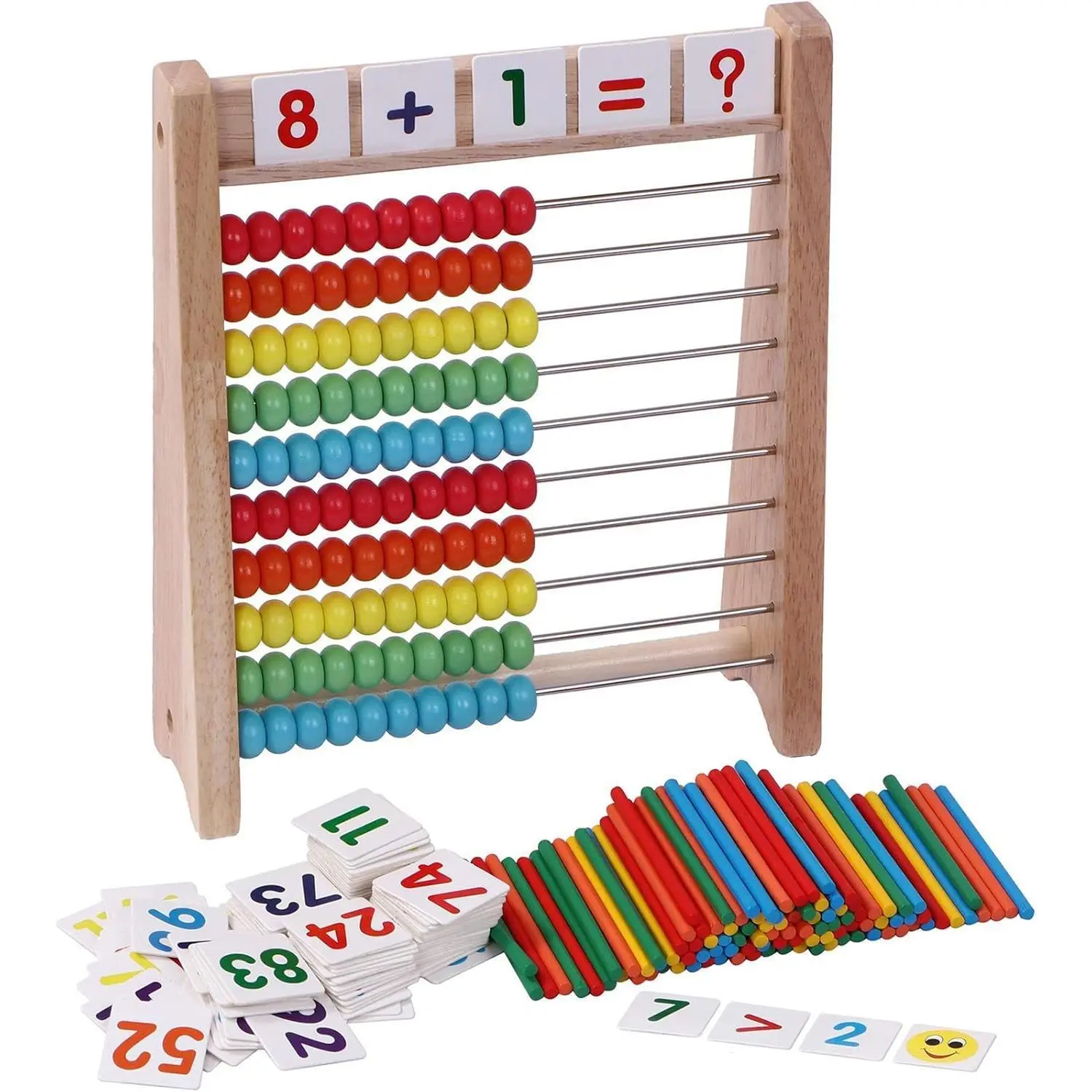 Wooden Abacus for Kids - 100 Counting Sticks and Number Toys Cards 1-100, Educational Math Games for Preschool and Elementary School 1st 2nd Grade