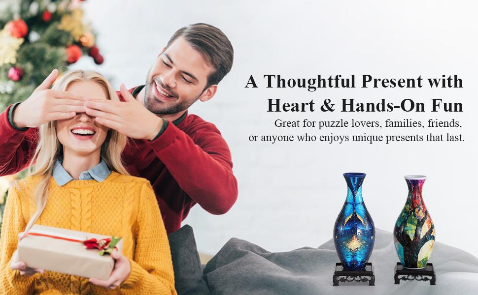 wowsome 3D Puzzle Vase for Adults,Puzzle Planter Pot for Women,3D Art Jar Puzzles for House Flowers Arrangements and Home Decoration (Roses and Butterflies)