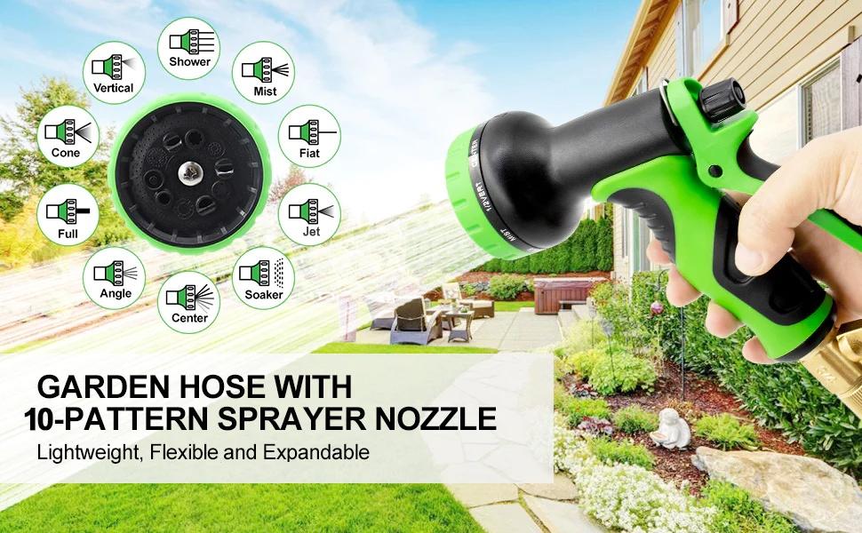 25/50/75/100FT Expandable Garden Hose, Water Pipe With 10-Function Nozzle, Additional Strength 2500D, Durable Flexible Water Pipe Without Kink, 3/4" Solid Fittings, Outdoor Tools