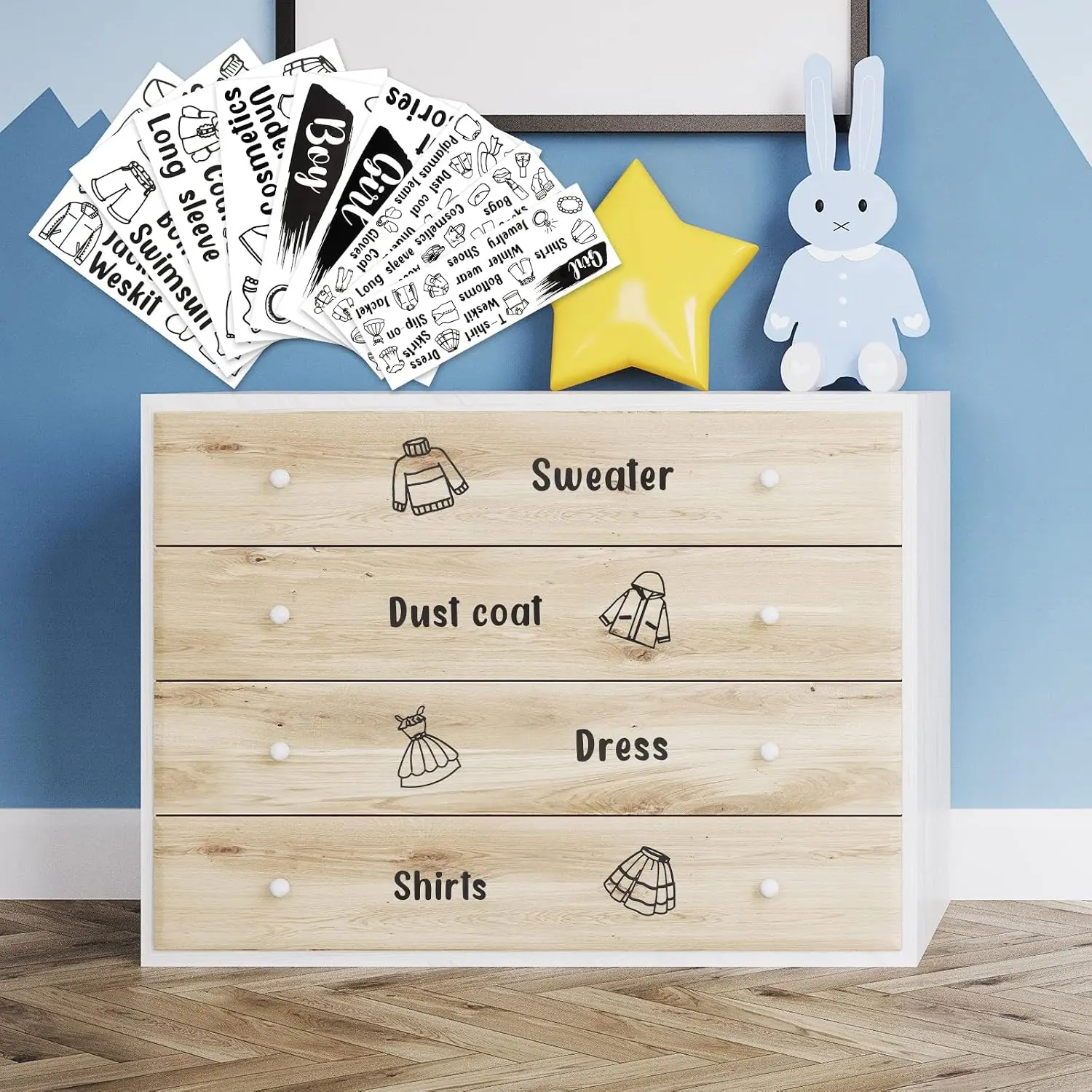 9 Sheets Dresser Clothing Labels Removable Drawer Clothes Design  Wardrobe Decorative Bedroom Clothes Drawer Stickers for Organizing Decoration