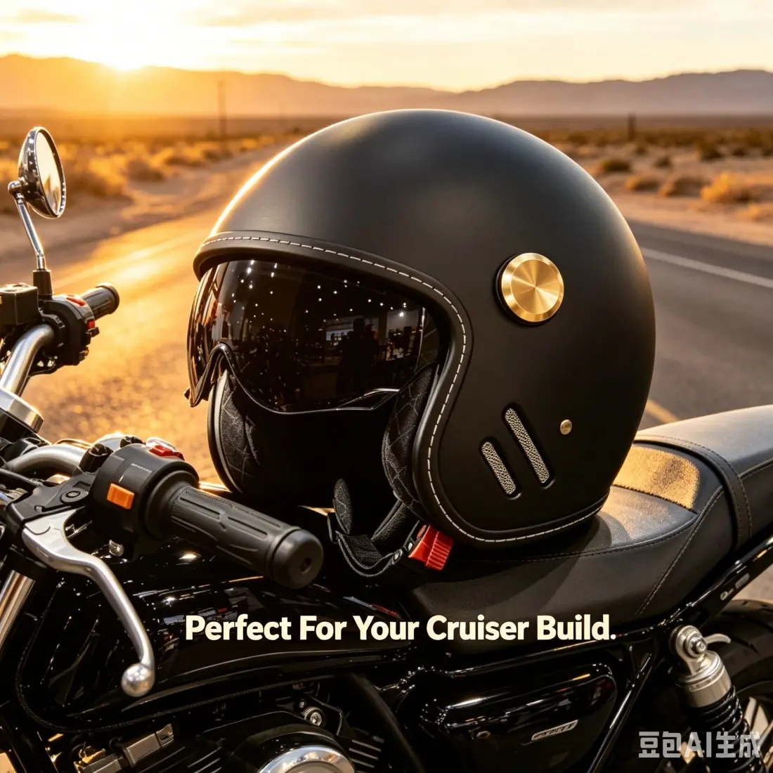 2026 New Matte Gold Vintage Motorcycle Half Helmet, Dual Lens Riding Safety Helmet, Retro Style, Secure Fit, Half Face Helmet