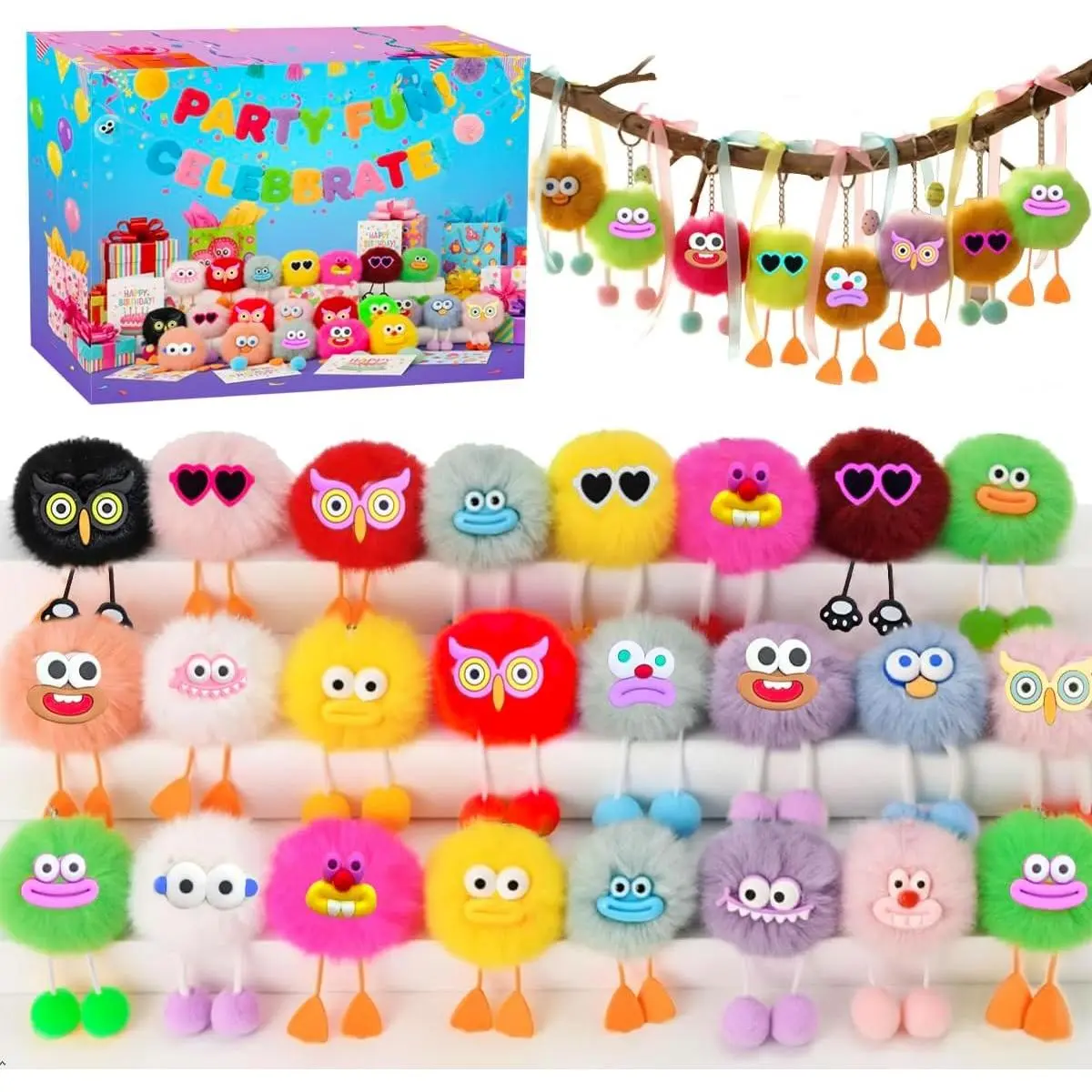 24 Pcs Cute Plush Keychains Toys Keychain Decoration Stuffed Toy Bulk Great for Kids Boys Girls Party Favors Classroom Prizes Birthday Goodie Bags Pinata Toys(General)