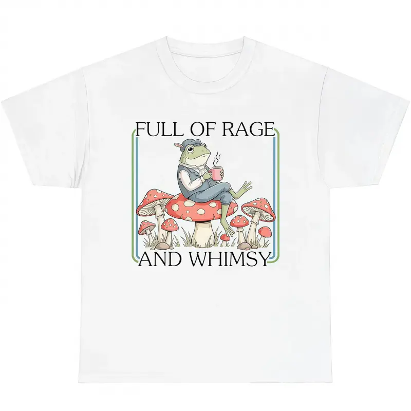 Full Of Rage and Whimsy' Shirt : Retro Cottagecore Frog With Coffee Tee Casual Cotton Menswear Crewneck Graphic Print T-Shirt Top Womenswear Streetwear Tshirt