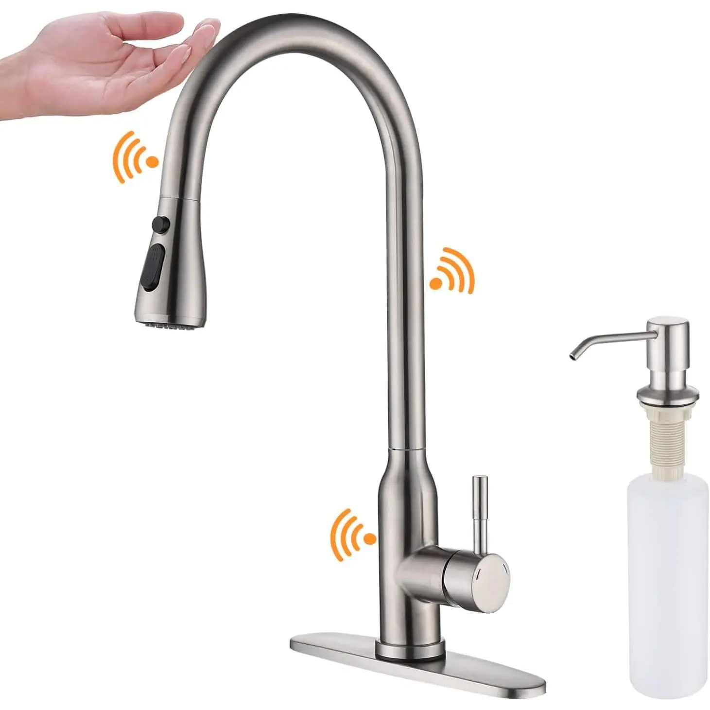 Kitchen Faucet,  Kitchen Sink Faucet with Pull Down Sprayer,   Activated Kitchen Bar Sink Faucet Brushed Nickel, Stainless Steel (Brushed Nickel) | Stainless Steel, Motion Sensor,Hands Free,Single Handle,Soap Dispenser