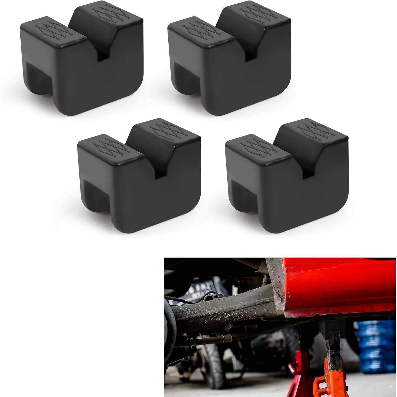 4 count  Jack Stand Pads, 3 Ton Rubber Jack Pad Adapter for Jack Stands,  Rubber Slotted Frame Rail Pinch Welds Protector, Heavy Duty Jack Pad  Accessories