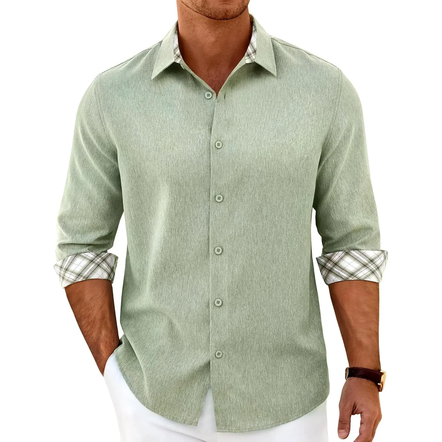 Mens Linen Shirt Long Sleeve Button Down Casual Untucked Shirt Regular Fit Wedding Fashion Linen Textured Shirts