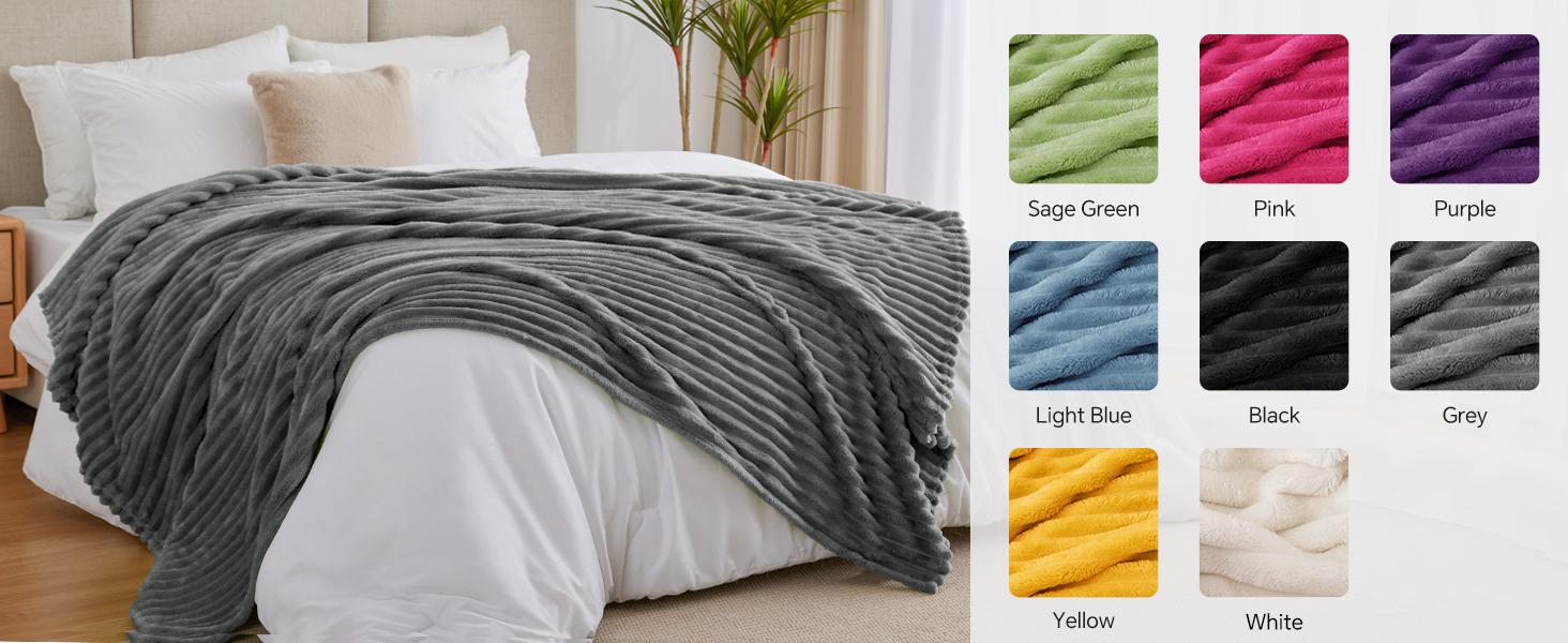 BEDELITE Fleece Cozy Blanket 300GSM Soft Warm Fluffy 3D Stripe Texture Microfiber Polyester Throw Twin Queen King Sizes Decorative Valentine's Day gift Giftable