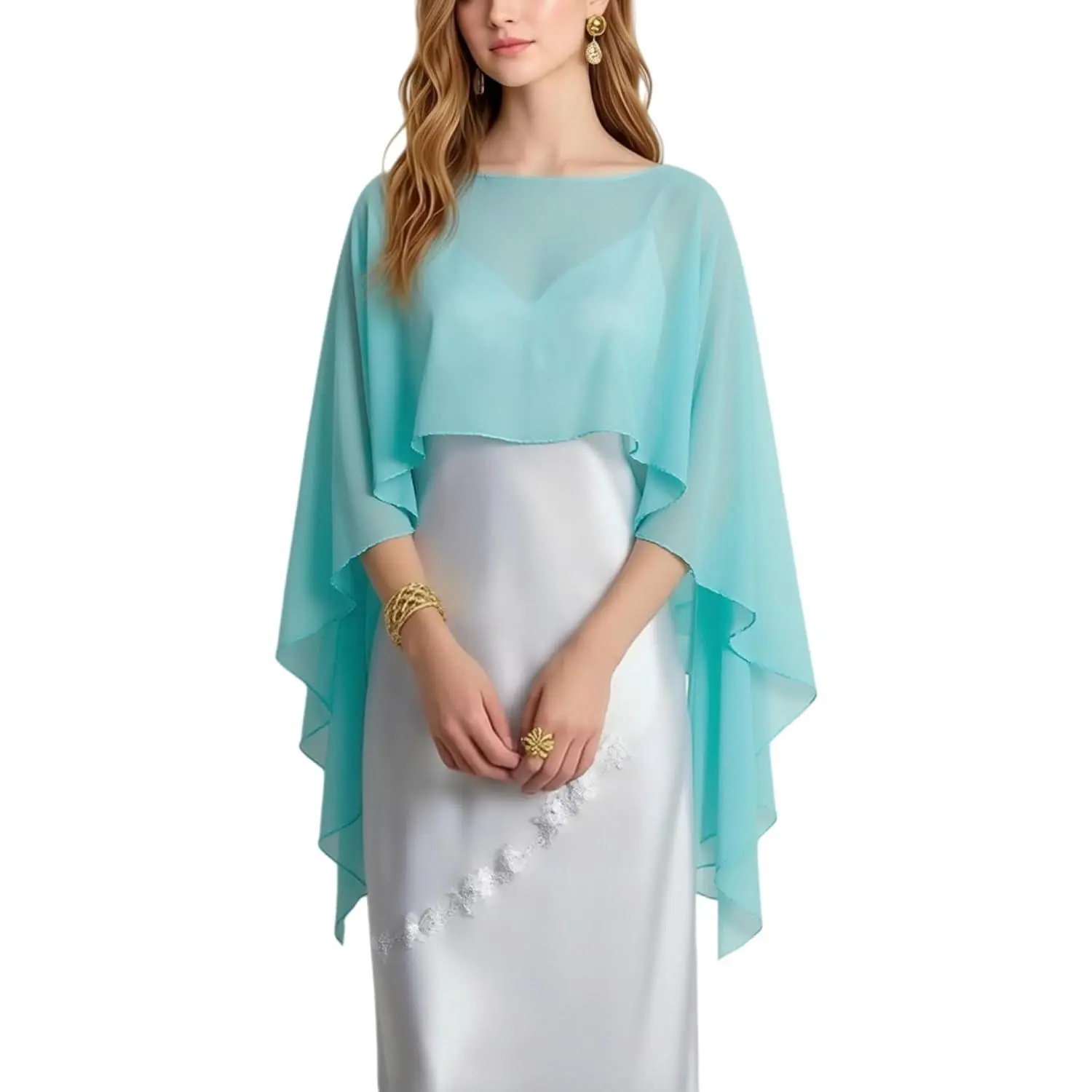 Women Chiffon Shawl Cape Mesh Sheer Poncho Top Capelets for Evening Dress Shawl Wraps Cover Up Wedding Party