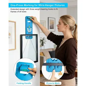 Picture Hanging Tool with Level, All-in-One Frame Hanging Kit Marking Ruler for Sawtooth D-Ring Wire Picture Frames, ABS Picture Frame Hanger Measuring Template for Gallery Wall Layout Decor
