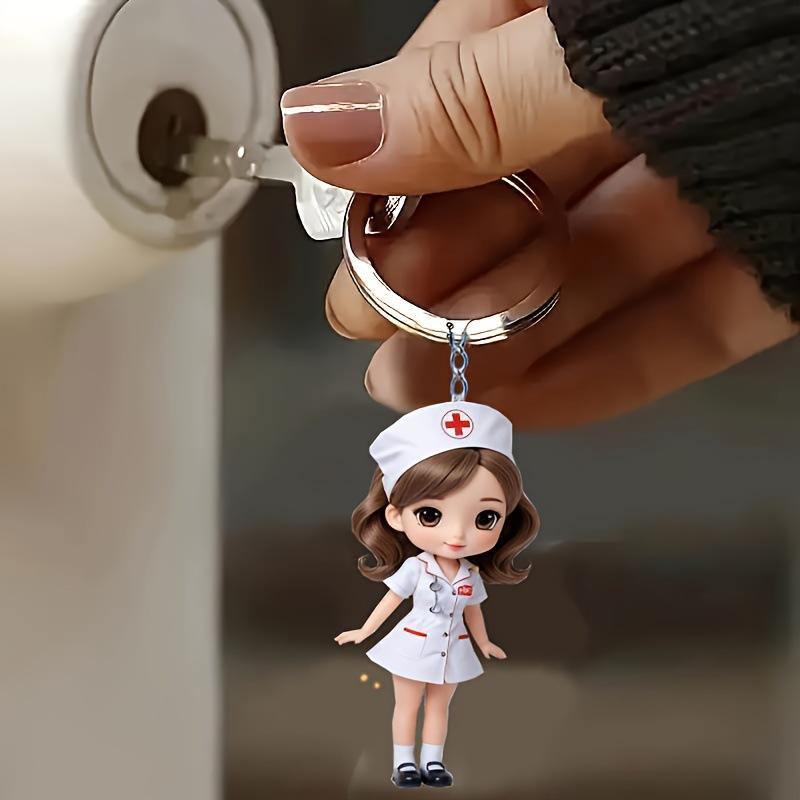 6pcs/Set Cute Nurse Keychain Pendant Acrylic Backpack Decoration Bedroom Thanks To Doctor's Gift Medical Student Daily Outfit